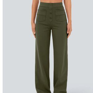 Halara High Waisted Button Multiple Pockets Straight Leg Casual Pants